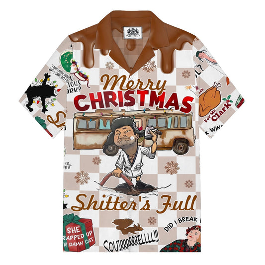 Crazy Christmas Vacation Eddie Chest Pocket Camp Collar Short Sleeve Shirt