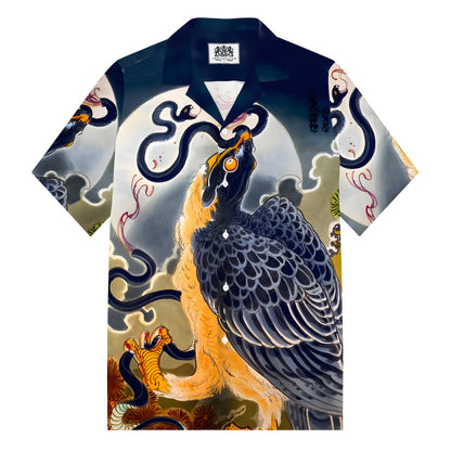 Eagle Eagle Snake Snake Eagle War Print Camp Collar Short Sleeve Shirt