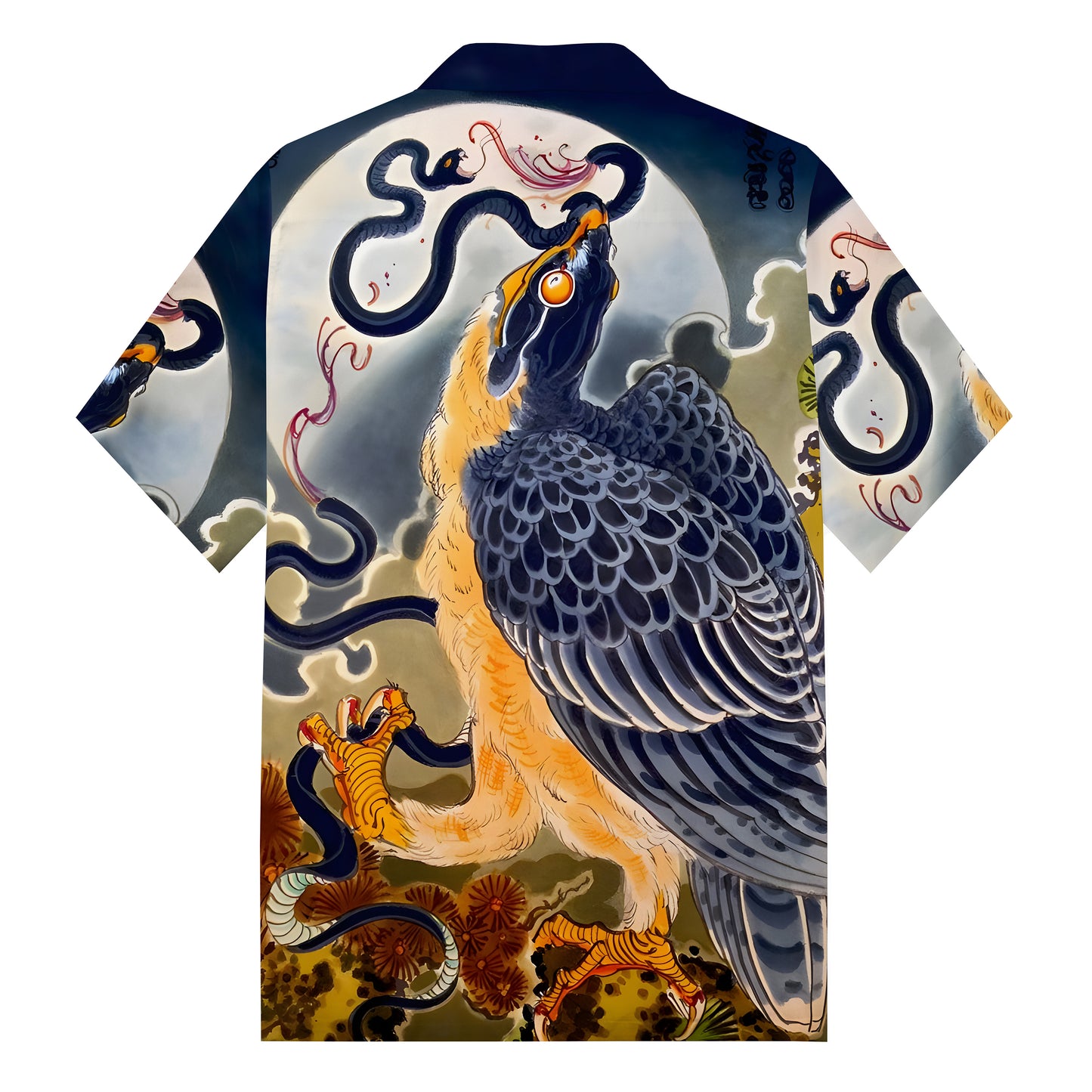 Eagle Eagle Snake Snake Eagle War Print Camp Collar Short Sleeve Shirt