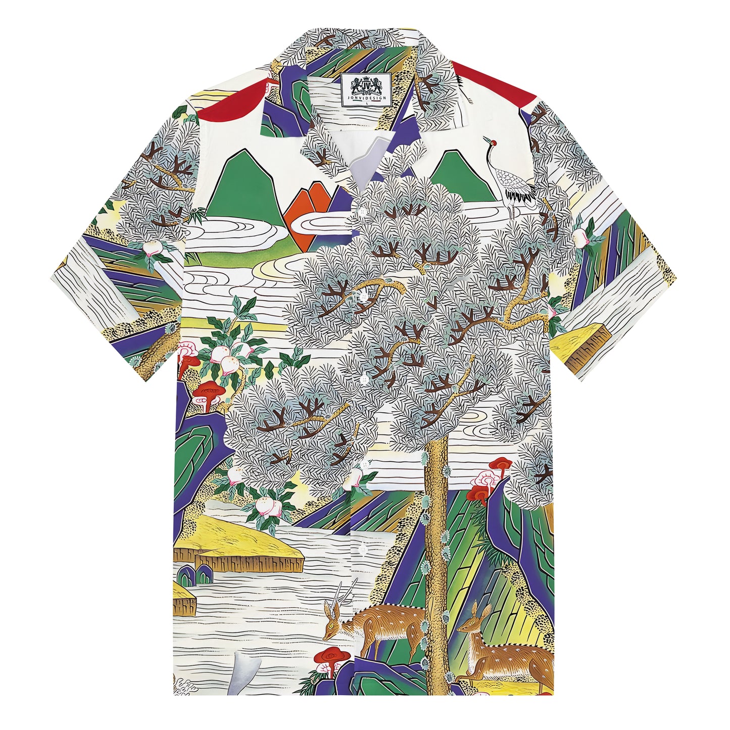 Elk Wonderland Print Camp Collar Short Sleeve Shirt