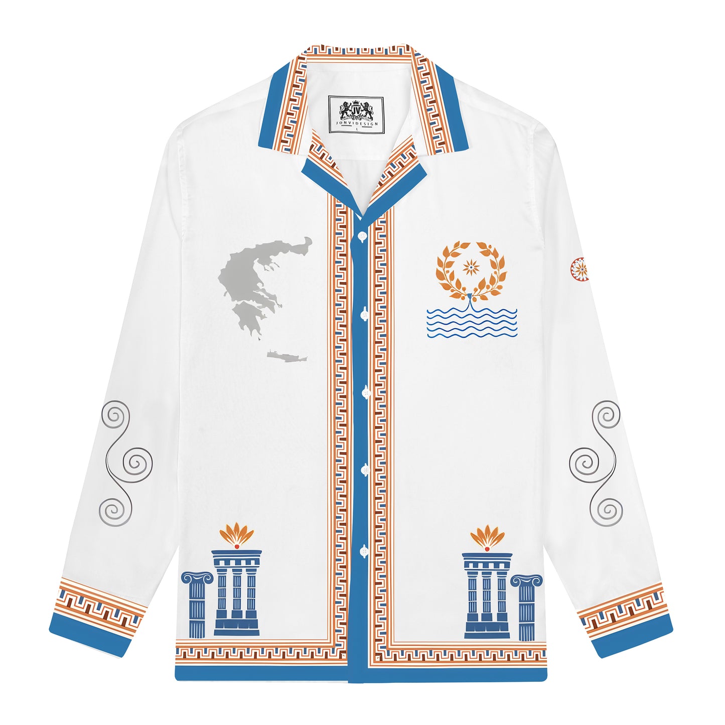 ROMA Print Long Sleeve Camp Collar Shirt