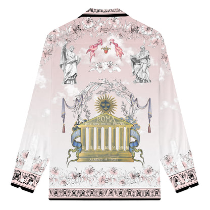 Roman Temple Print Camp Collar Long Sleeve Shirt