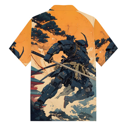 Gundam Series Print Camp Collar Short Sleeve Shirt Orange short-sleeved shirt