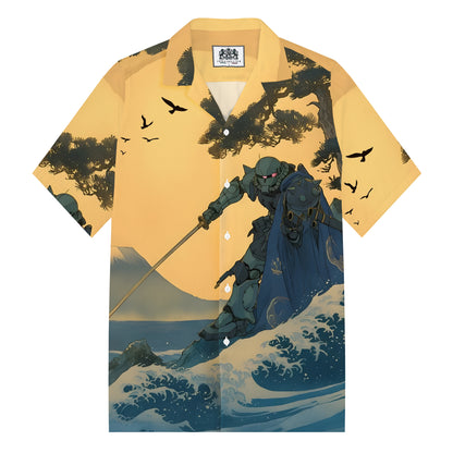 Gundam Fighter Print Camp Collar Short Sleeve Shirt Yellow Short-Sleeved Shirt