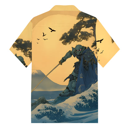 Gundam Fighter Print Camp Collar Short Sleeve Shirt Yellow Short-Sleeved Shirt