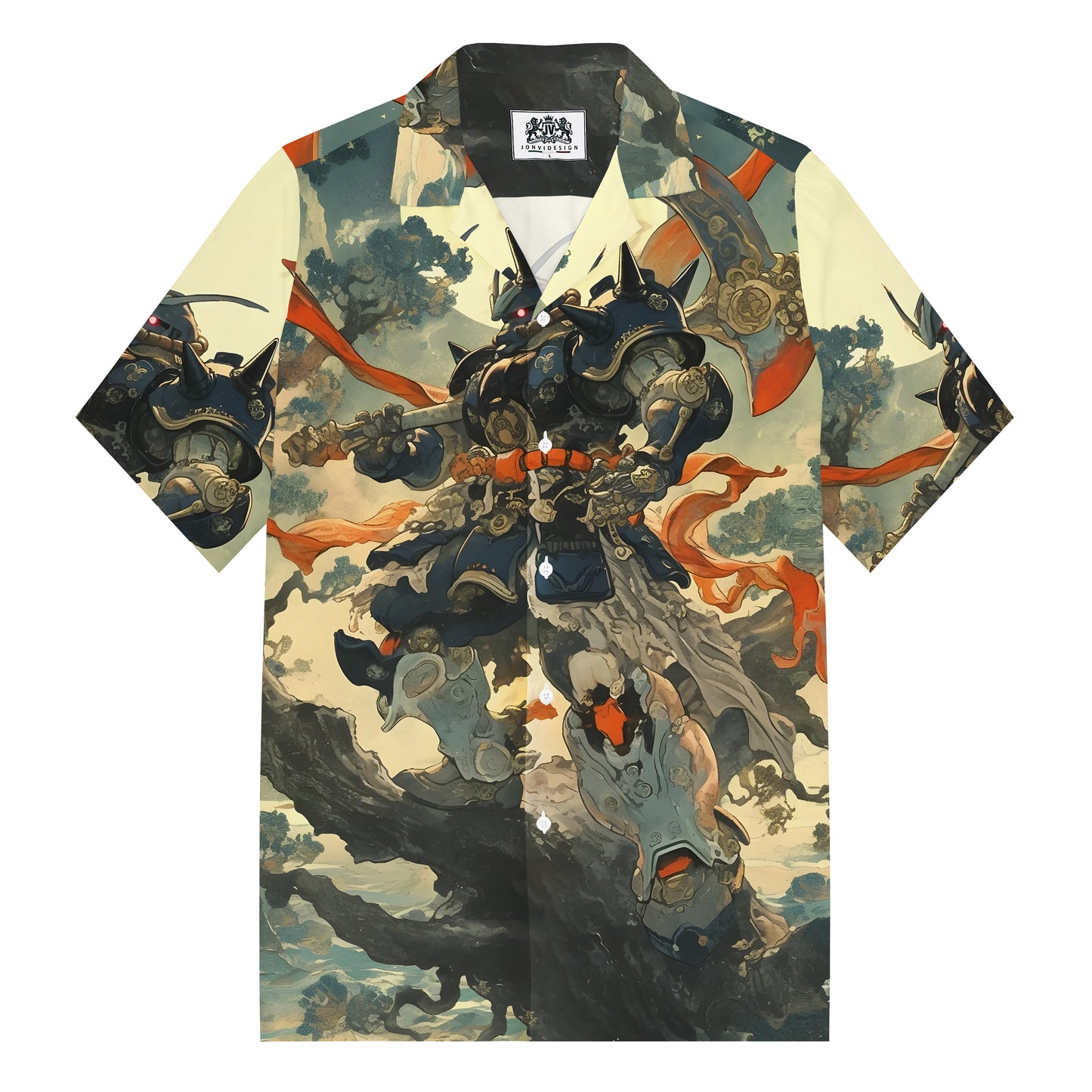 Ukiyoe Gundam Print Camp Collar Short Sleeve Shirt