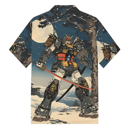 Gundam at the Foot of Mount Fuji Print Camp Collar Short Sleeve Shirt