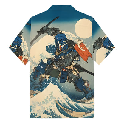 Sea Rising Moon Gundam Print Camp Collar Short Sleeve Shirt