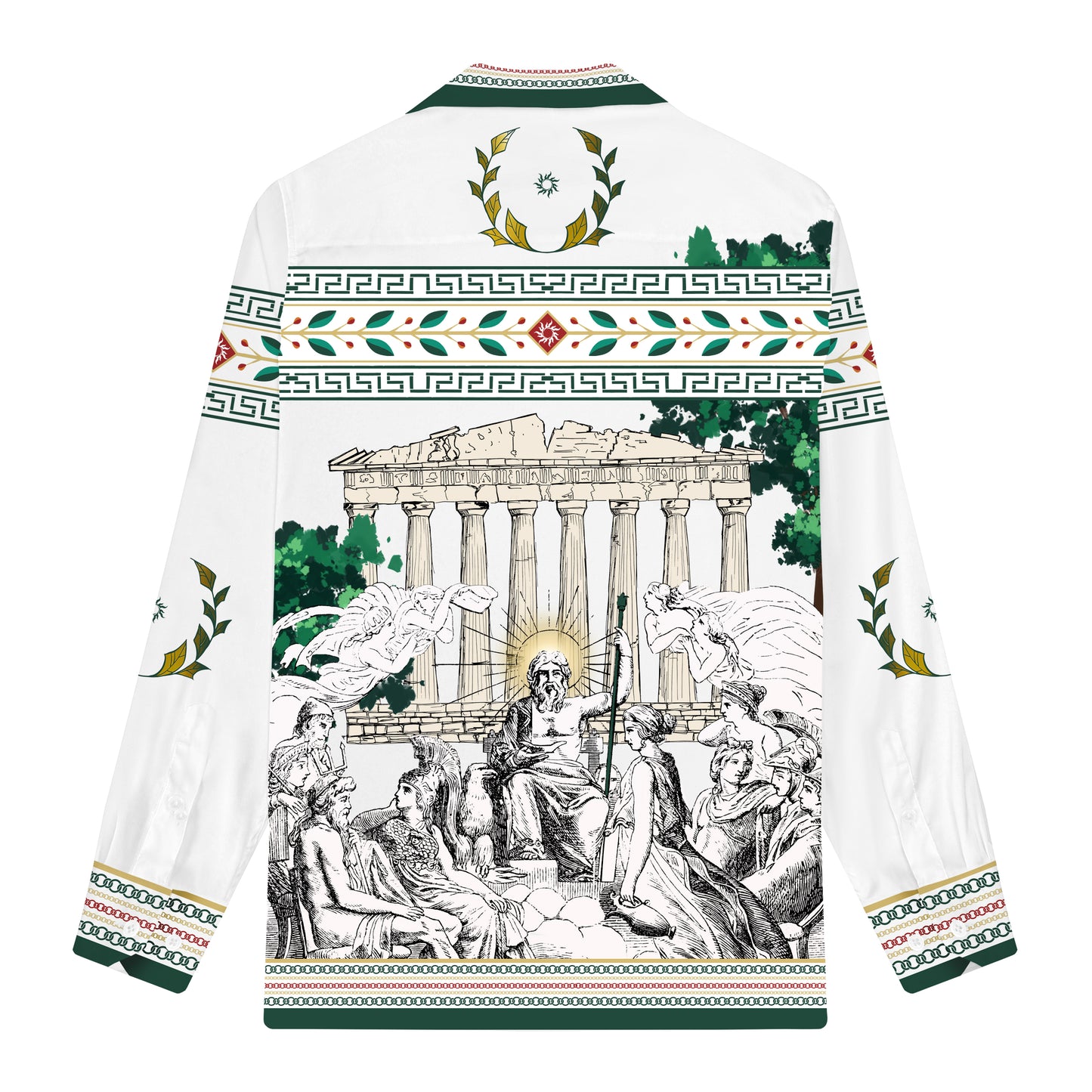 Greek Gods Print Long Sleeve Camp Collar Shirt