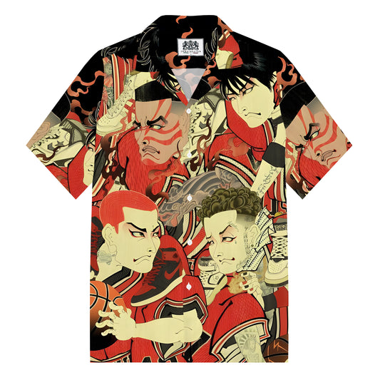 Japanese Manga Slam Dunk Print Camp Collar Short Sleeve Shirt