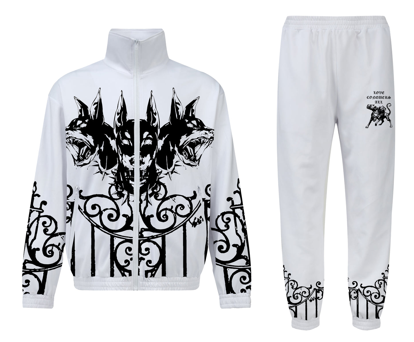 Three Headed Gog Print Zip Up Track Suit Top