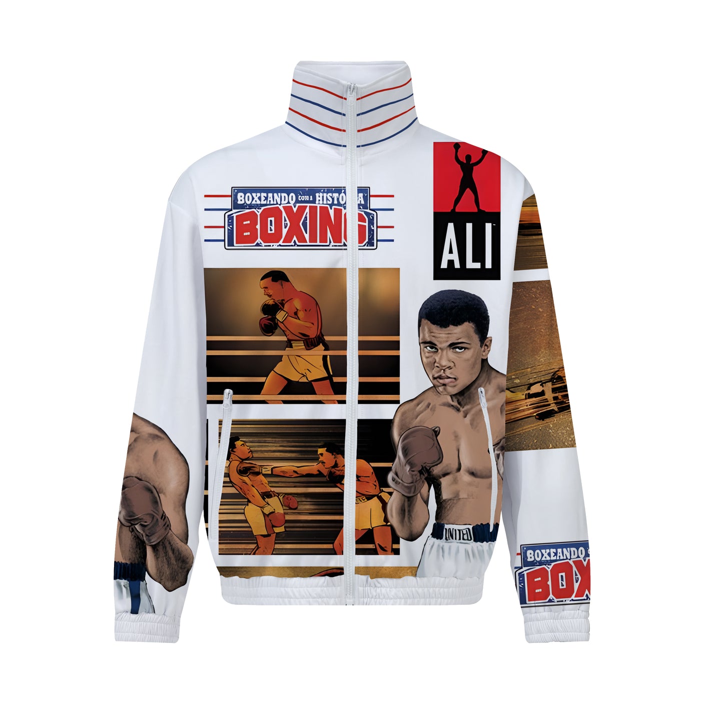 Boxing Print Zip Up Track Suit Top American Boxing Champion Ali