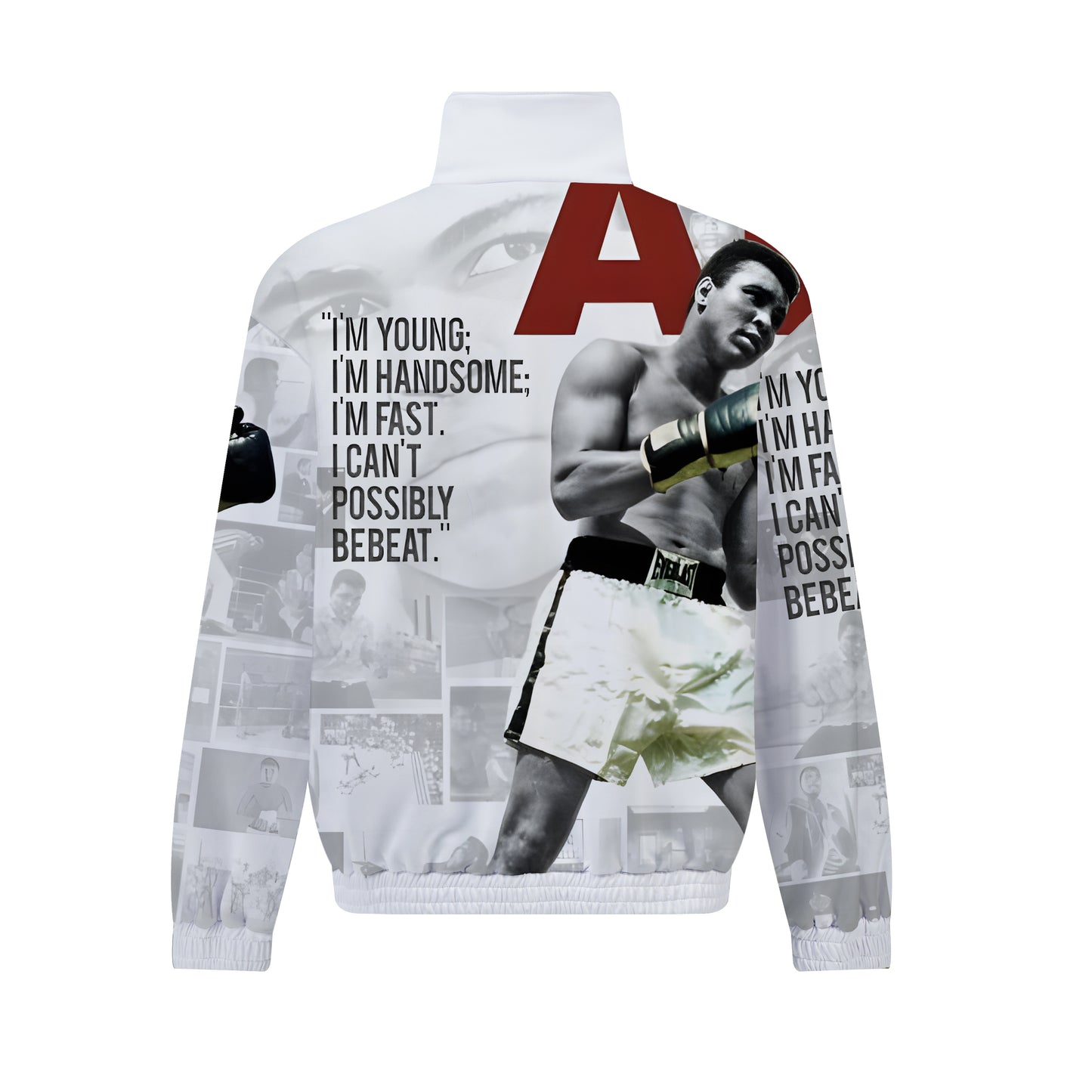 Boxer Print Zip Up Track Suit Top Simple White American Boxing Champion Ali