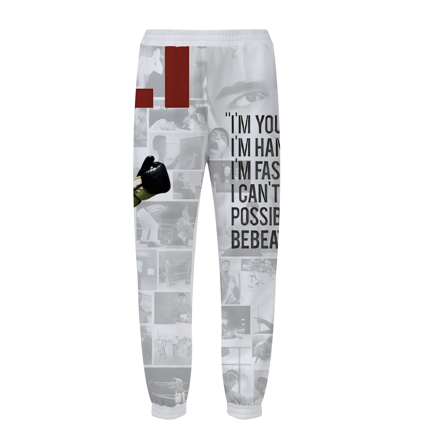 Boxer Print Elastic Waist Sports Sweatshirt Pants Simple White American Boxing Champion Ali