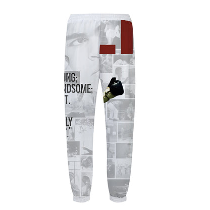 Boxer Print Elastic Waist Sports Sweatshirt Pants Simple White American Boxing Champion Ali