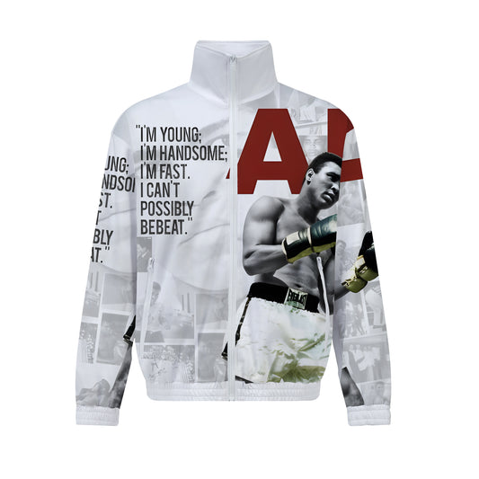 Boxer Print Zip Up Track Suit Top Simple White American Boxing Champion Ali