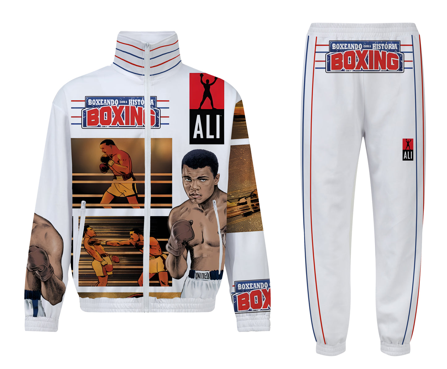 Boxing Print Zip Up Track Suit Top American Boxing Champion Ali