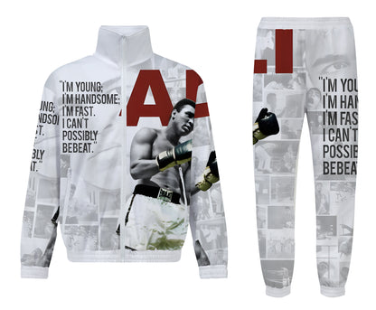 Boxer Print Elastic Waist Sports Sweatshirt Pants Simple White American Boxing Champion Ali