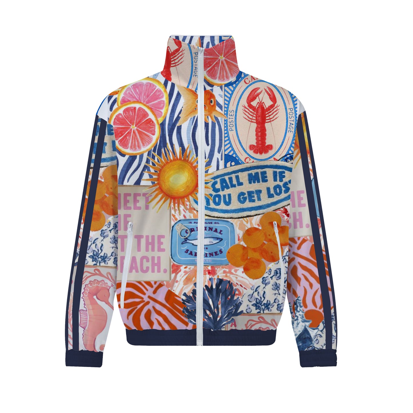 Tropical Seafood Print Zip Up Track Suit Top