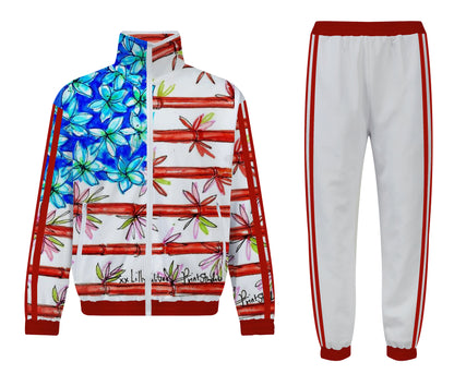 Floral Print Zip Up Track Suit Top