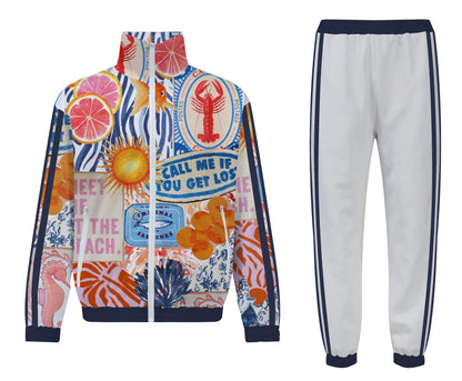 Tropical Seafood Print Zip Up Track Suit Top