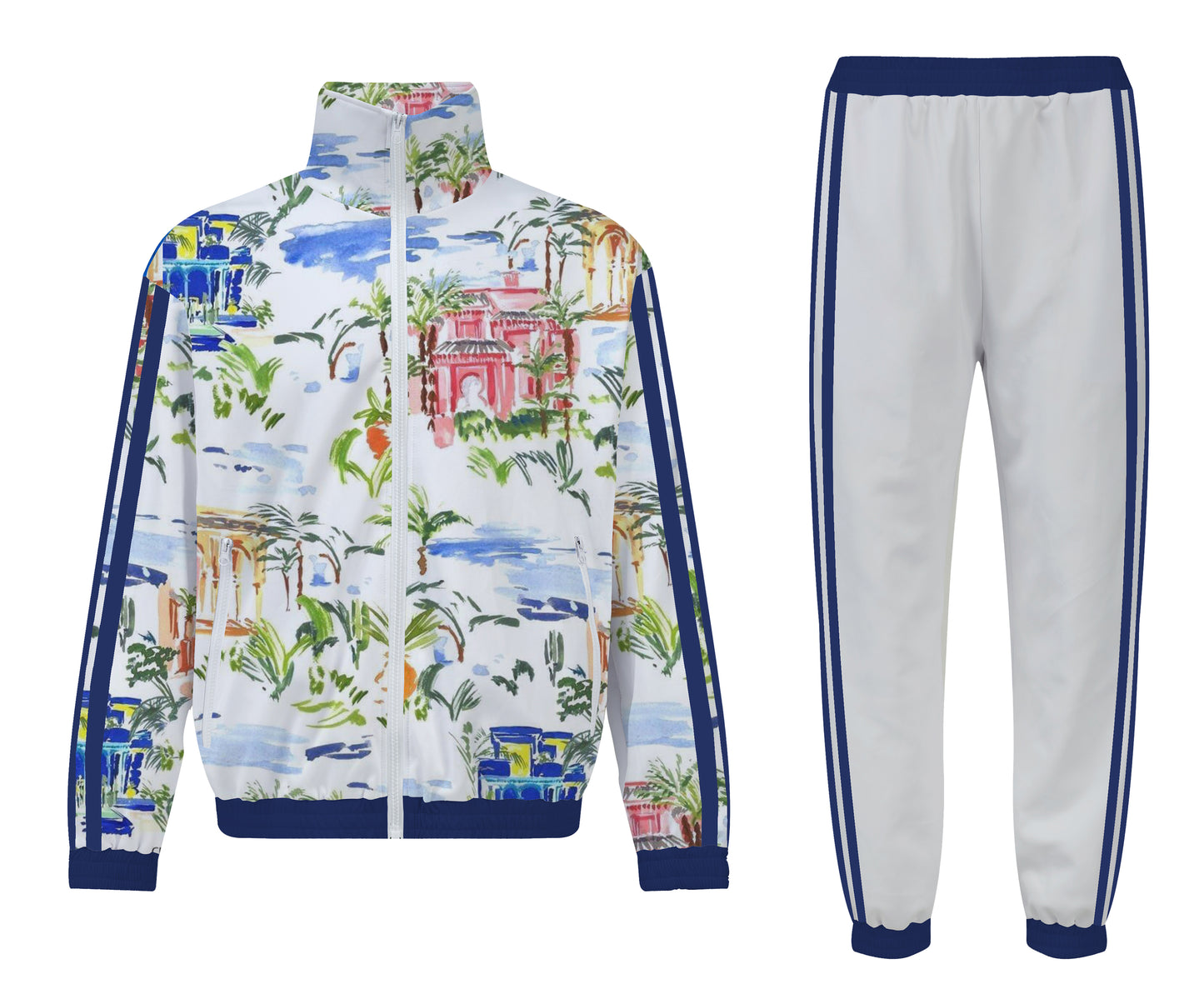 Hawaiian Rainforest Print Zip Up Track Suit Top