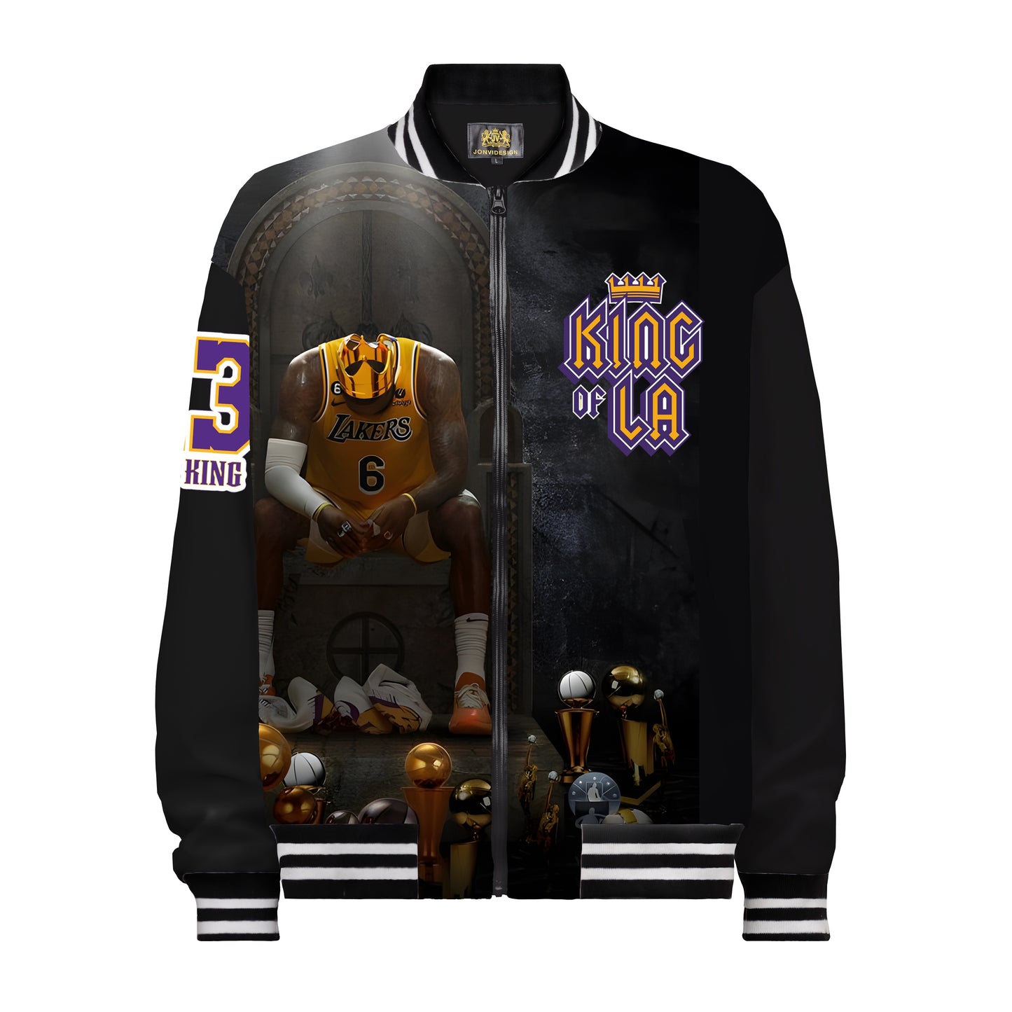 Basketball MVP Trophy Print Bomber Jacket