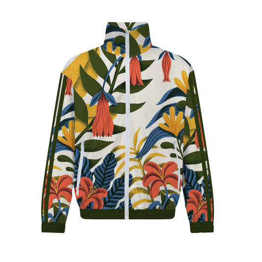 Brightly Colored Flowers Print Zip Up Track Suit Top