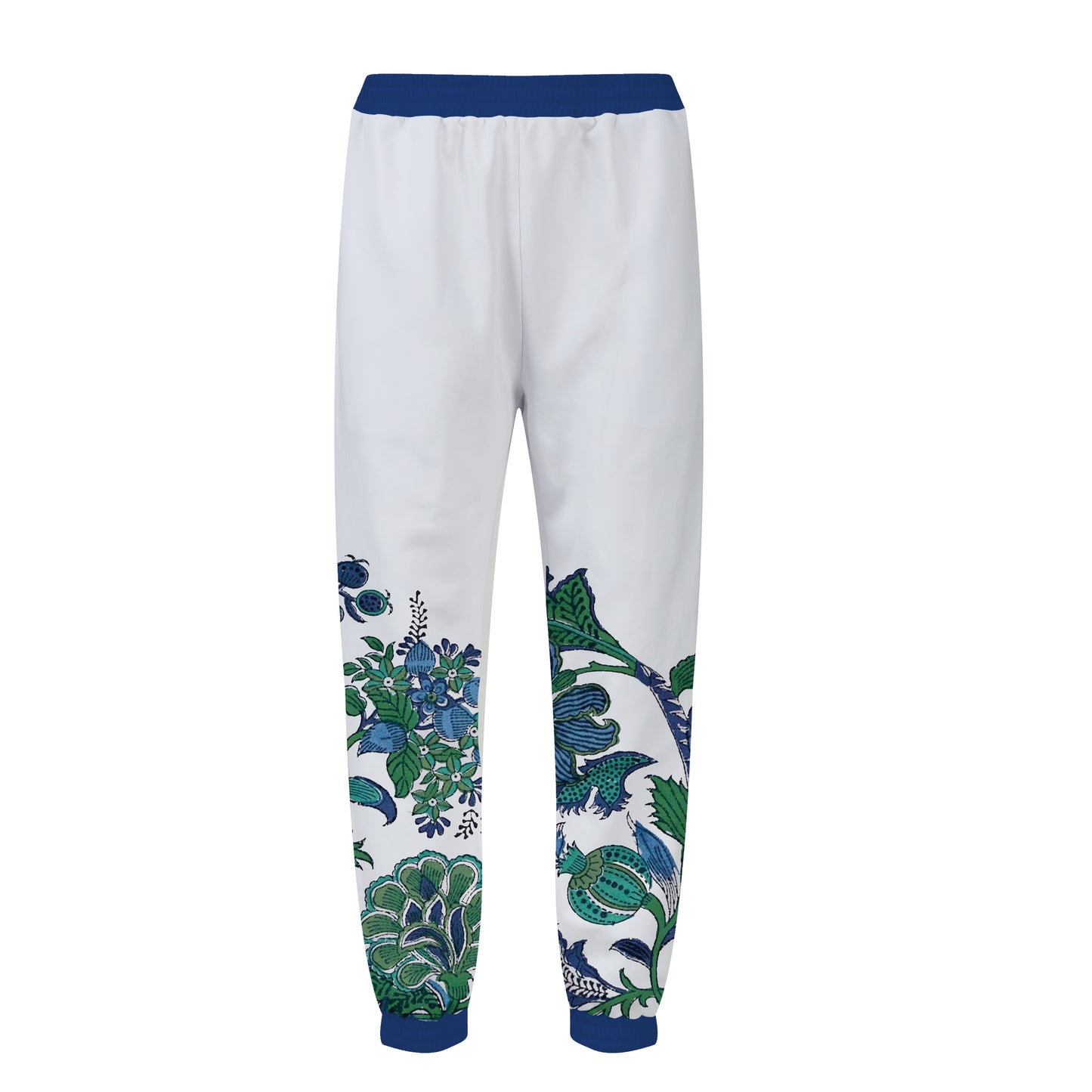 Teal Floral Print Elastic Waist Sports Sweatshirt Pants