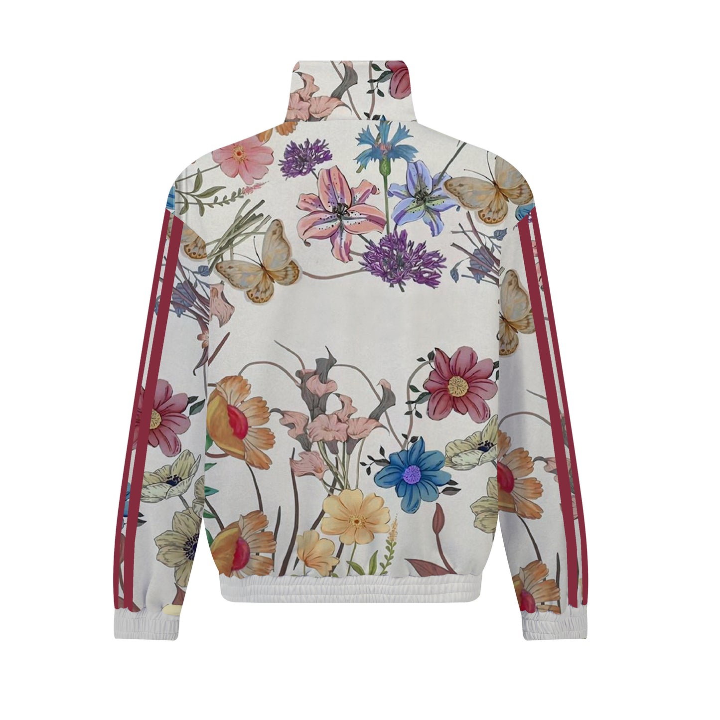 Butterfly Floral Print Casual Sports Suit Zip Up Track Suit Top