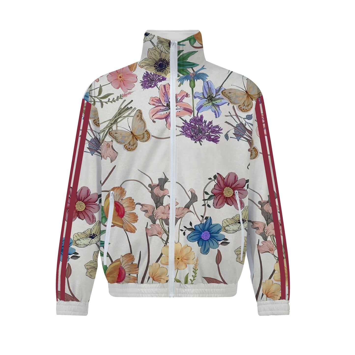 Butterfly Floral Print Casual Sports Suit Zip Up Track Suit Top