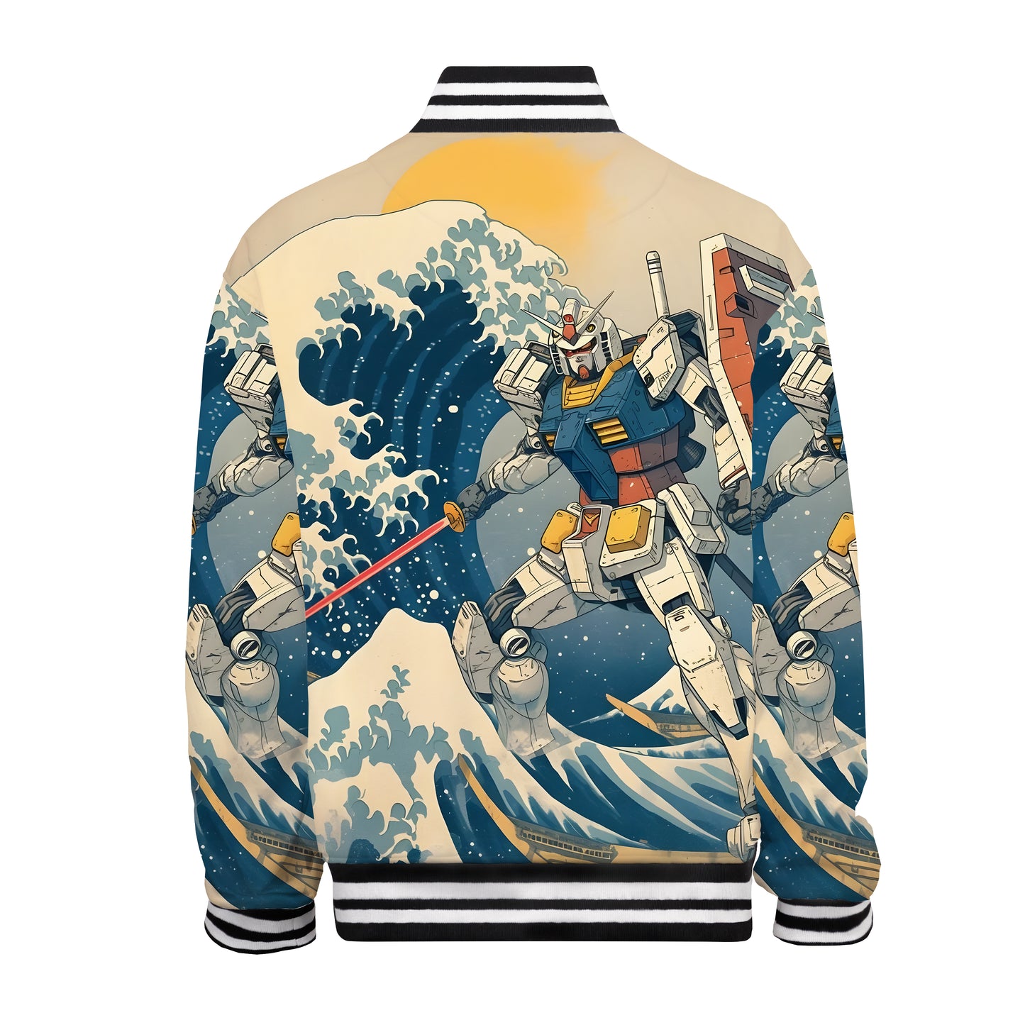 The Great Wave off Kanagawa Gundam Fighter Print Bomber Jacket