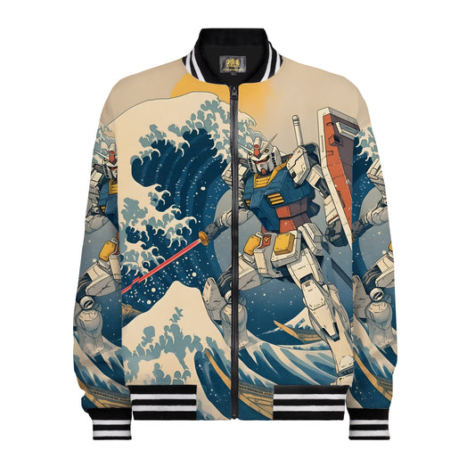 The Great Wave off Kanagawa Gundam Fighter Print Bomber Jacket