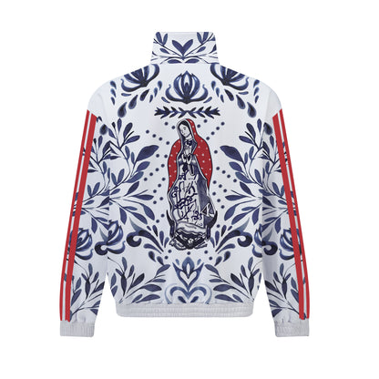 Virgin Mary Print Zip Up Track Suit Top