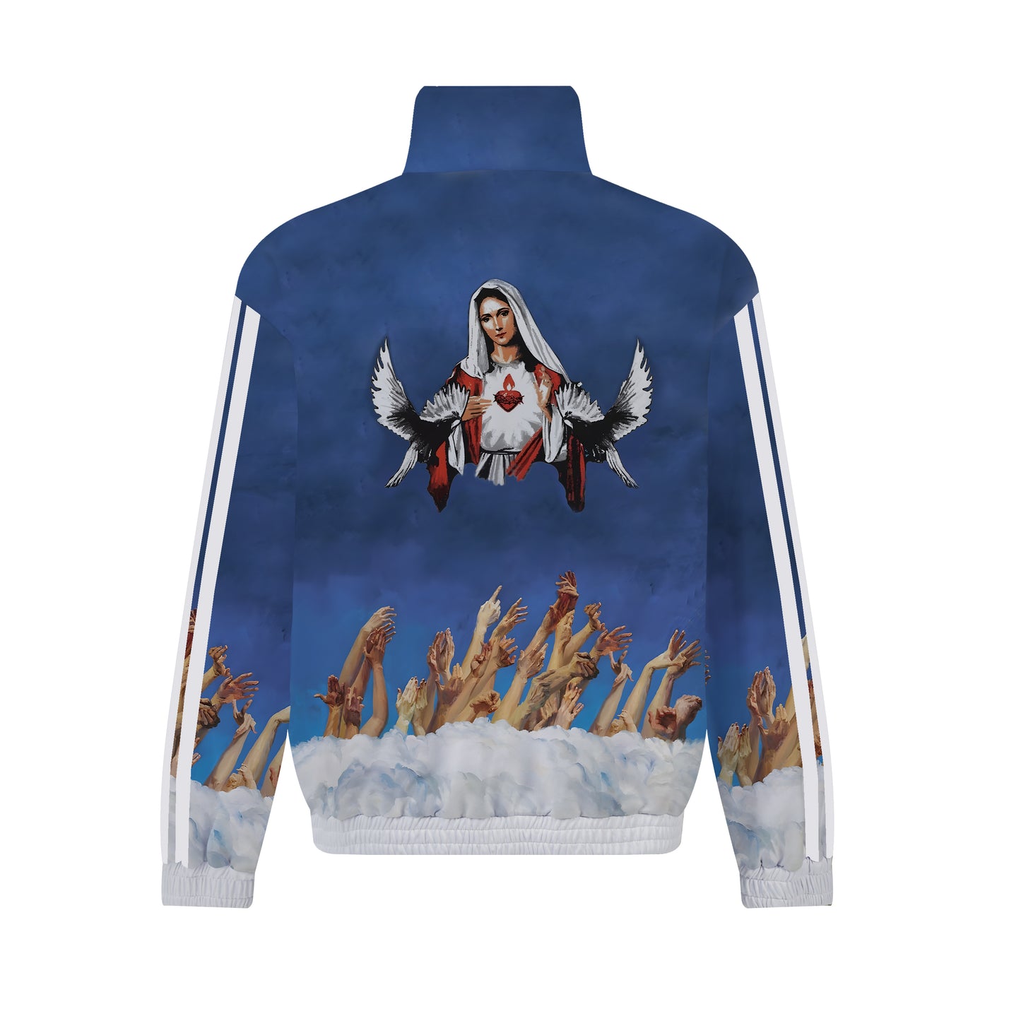 Blue Casual Sports Suit Virgin Mary Print Zip Up Track Suit Top