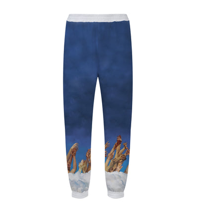 Blue Casual Sports Suit Virgin Mary Print Elastic Waist Sports Sweatshirt Pants