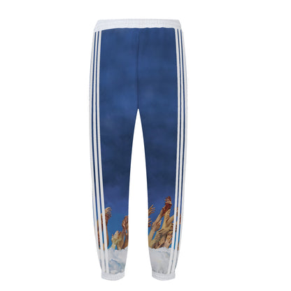 Blue Casual Sports Suit Virgin Mary Print Elastic Waist Sports Sweatshirt Pants