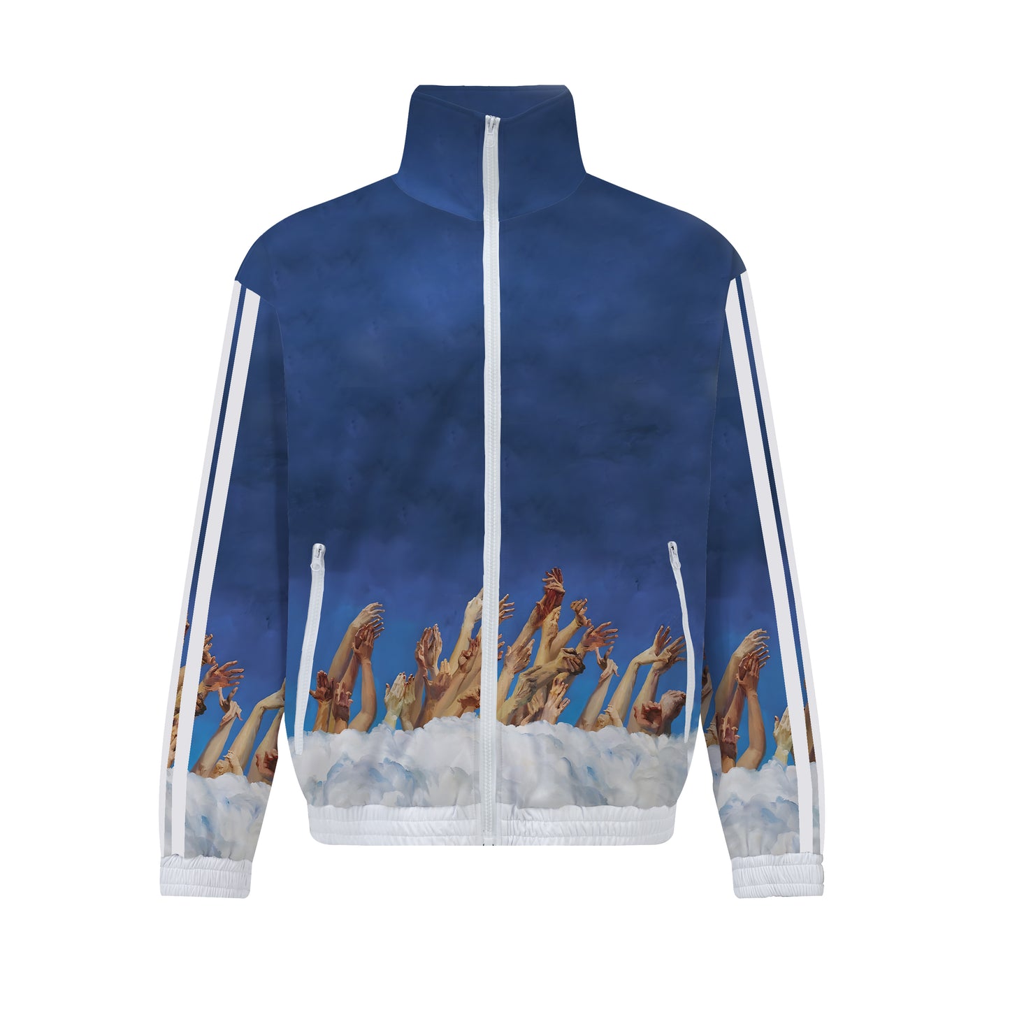 Blue Casual Sports Suit Virgin Mary Print Zip Up Track Suit Top