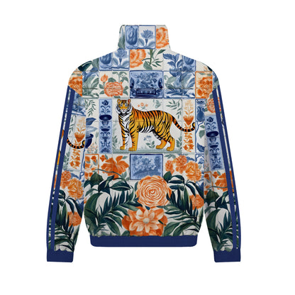 Tiger Among Flowers Print Zip Up Track Suit Top