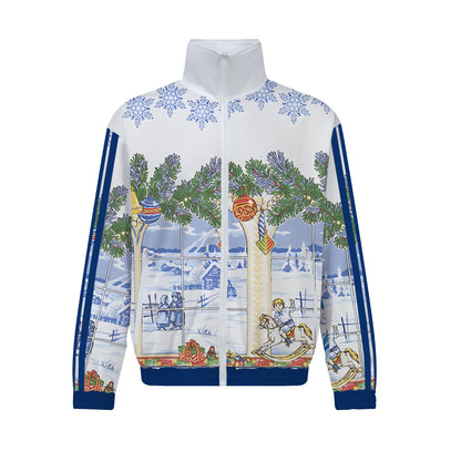 Christmas Snow World Print Zip Up Track Suit Top