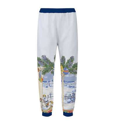 Christmas Snow World Print Elastic Waist Sports Sweatshirt Pants