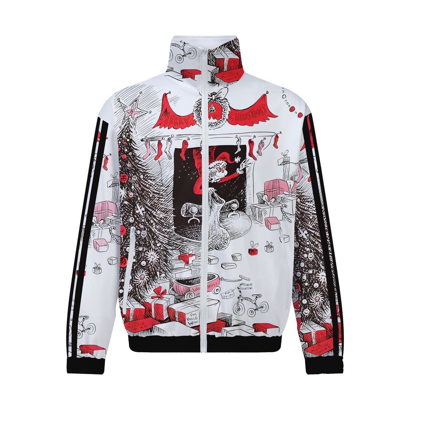 Santa Claus Giving Gifts Print Zip Up Track Suit Top