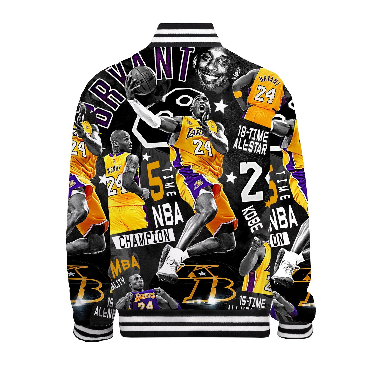 Basketball Themed Print Bomber Jacket /Bomber Jacket With Ribbed Knit Stand-Up Collar