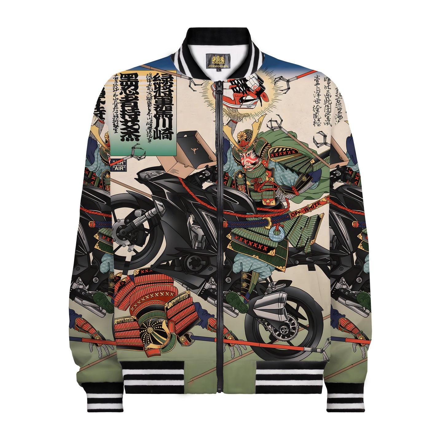 Ukiyo-e Ninja Motorcycle Print Bomber Jacket