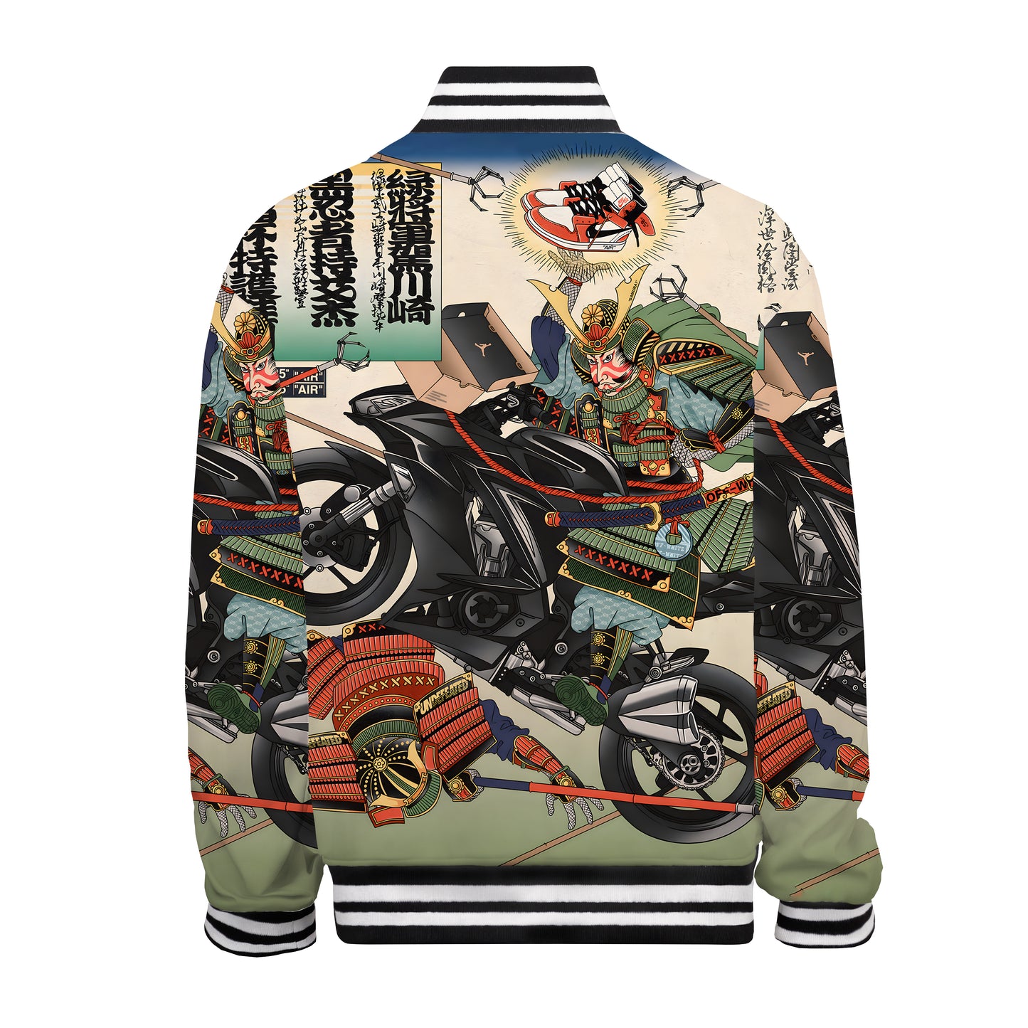 Ukiyo-e Ninja Motorcycle Print Bomber Jacket