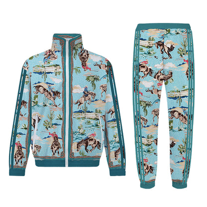 Western Boys Print Zip Up Track Suit Top