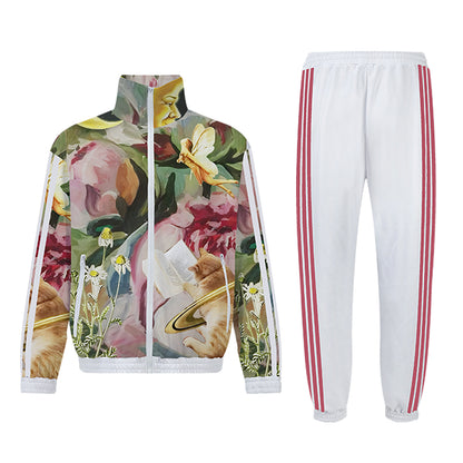 Flower Fairy Print Zip Up Track Suit Top