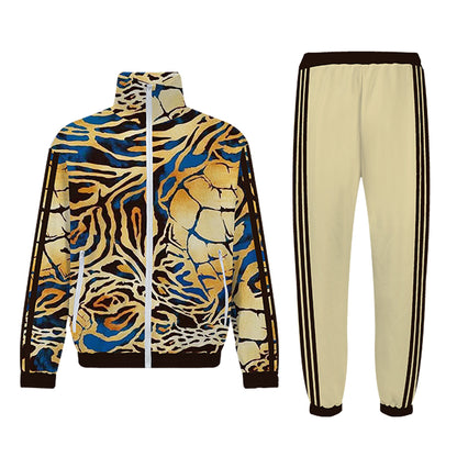 Wild Personality Print Zip Up Track Suit Top