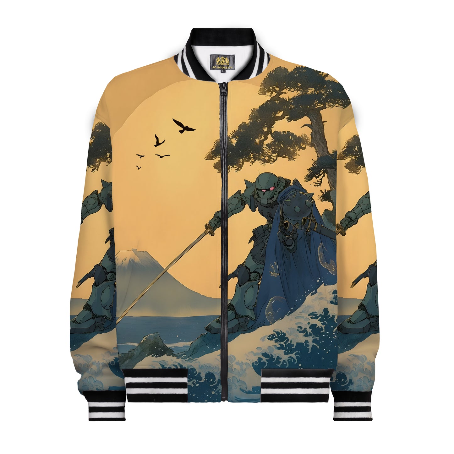 Yellow Gundam Fighter Print Bomber Jacket