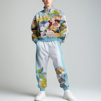 We Loved Everyong Everything Print Casual Sports Suit Zip Up Track Suit Top